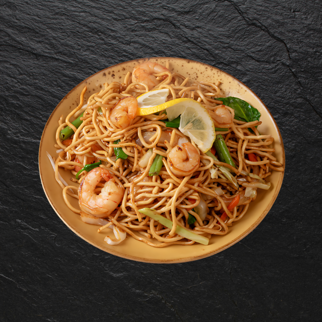 Gebratene Nudeln mit Shrimps und Gemüse ¹⁵˒¹⁷˒¹⁸˒¹⁹˒²²